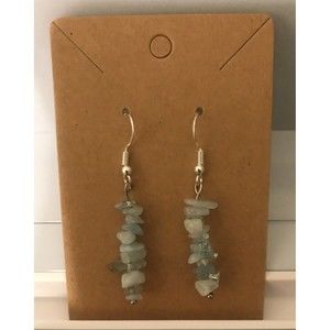 Blue Aqua Gemstone Chip Silver Earrings USA HANDMADE